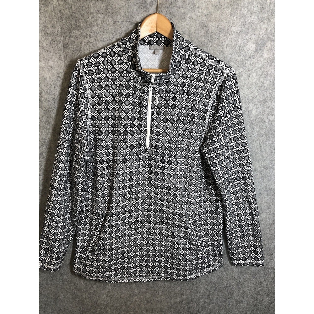 Talbots Shirt Large Black‎ 1/4 Zip Geometric Performance Stretch Athleisure - Picture 2 of 8